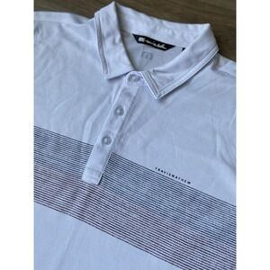 Travis Mathew Golf Polo Shirt Mens Stripe Stretch White Colorful Size XL